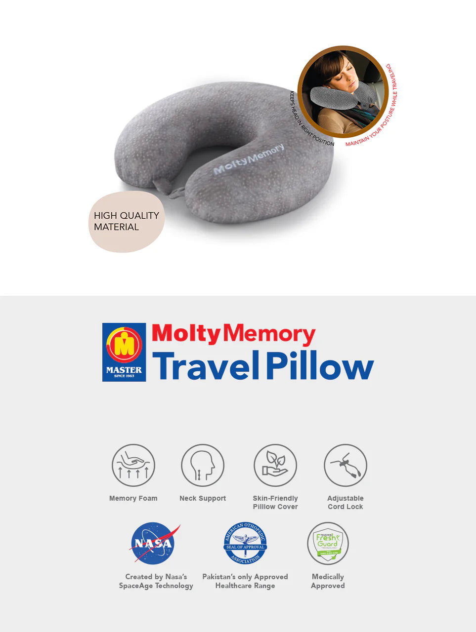 Molty Memory Travel Pillow Standard.